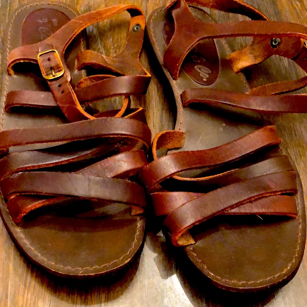 Brown leather strap sandals